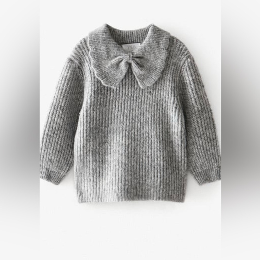 Zara Bow Peter Pan Collar Knit Sweater For Girls NWT